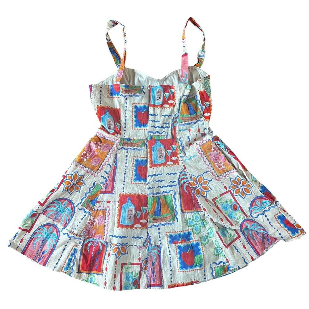Avec Les Filles Sweetheart Neck Stamp Print Cotton Mini Sundress | Women’s 8 - Picture 6 of 11